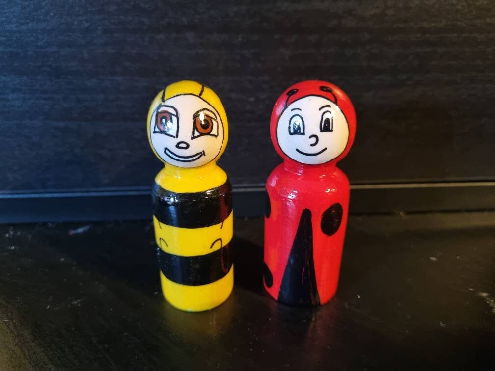Bee and Ladybird Peg Doll Duo