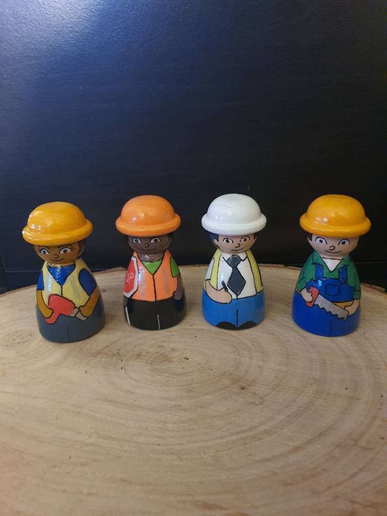 Construction/ Maintenance Workers Wooden Peg Doll Set