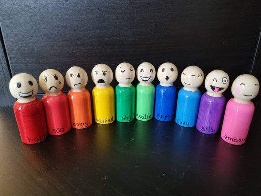 Rainbow Emotions Wooden Peg Doll Set - 10 emotions
