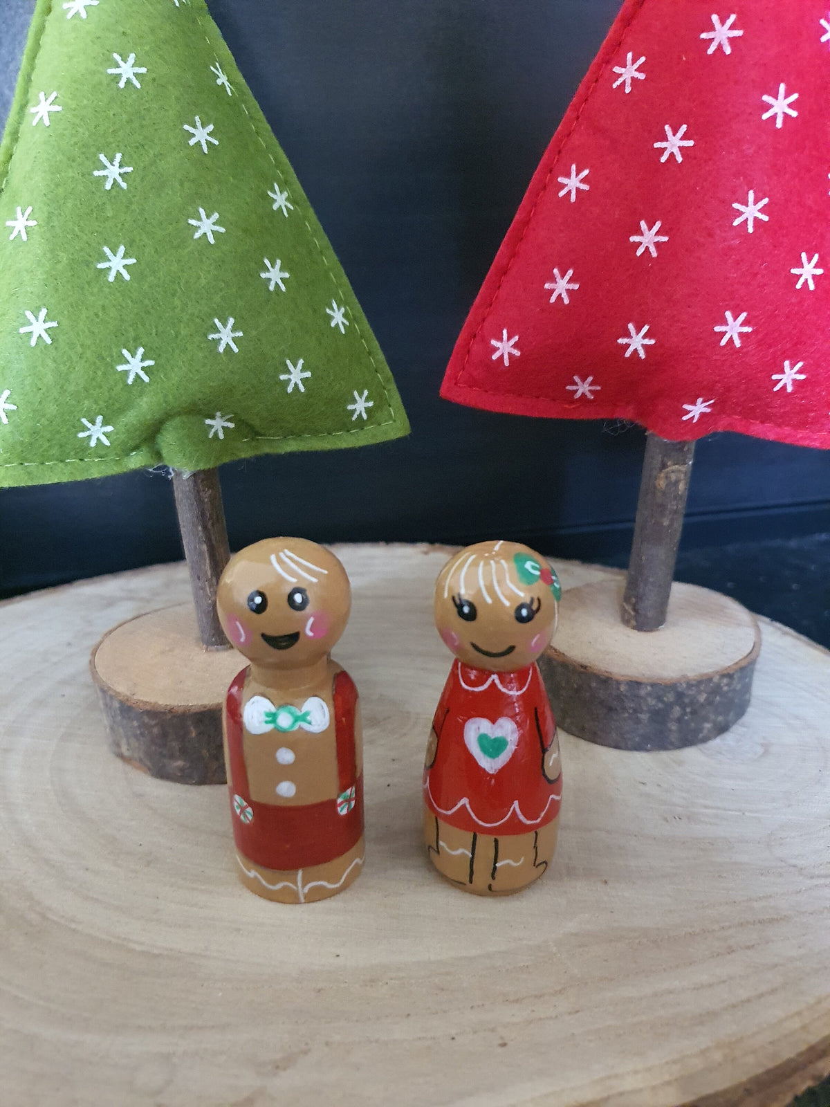 Christmas Gingerbread Man and Woman Wooden Peg Doll Set