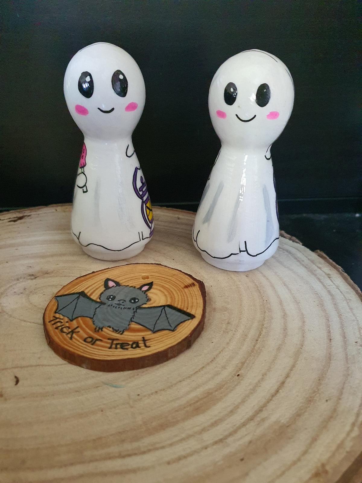 Large Handpainted Cute Ghost Peg Doll: Halloween Decor (11cm)