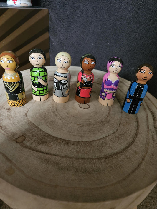 Six The Musical Peg Doll Set: Hand-Painted Queens (7.5cm)