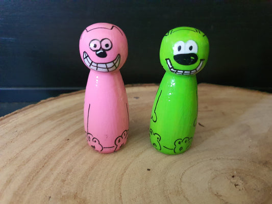 Roobarb and custard peg dolls