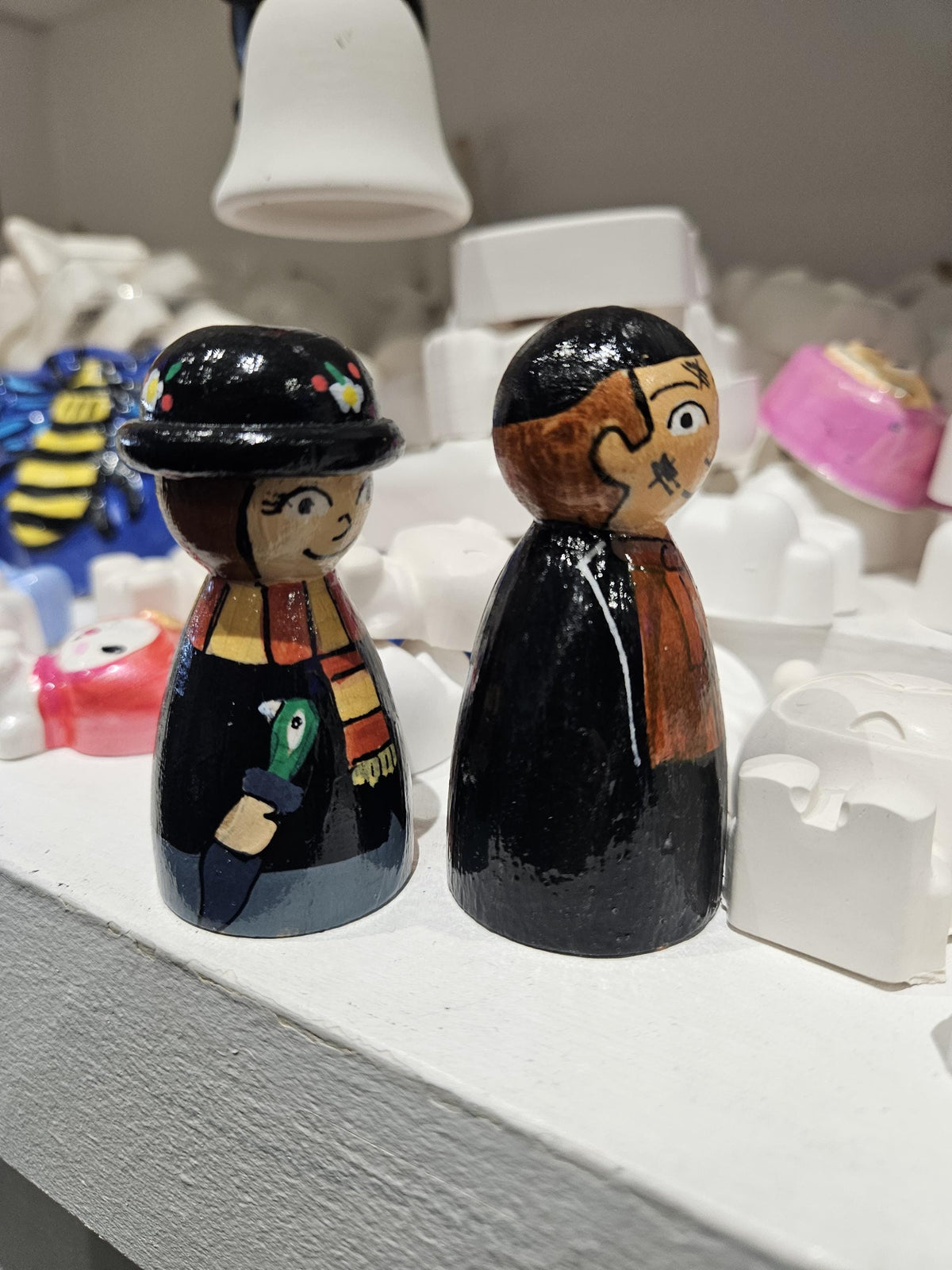Mary Poppins and Bert Wooden Peg Dolls - 7cm Duo