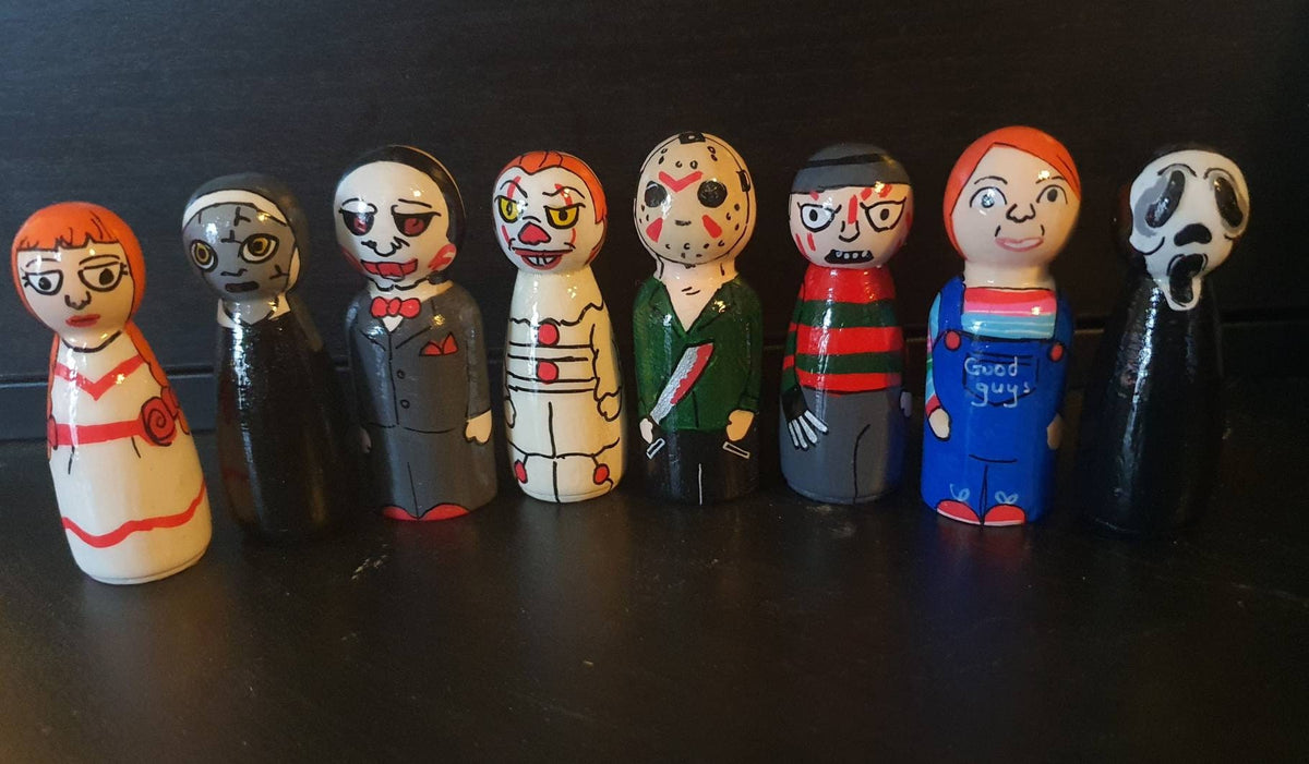 Horror Icons Wooden Peg Doll Set - 8 Piece Set including Ghost Face