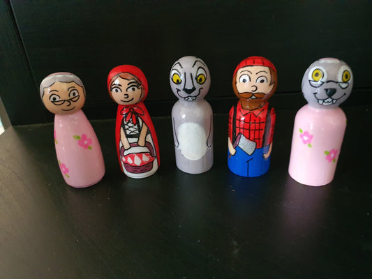 Little Red Riding Hood Wooden Peg Doll Set