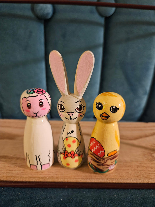 Easter Peg doll Trio - Lamb, Easter Bunny and Chick