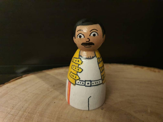 Handpainted Freddie Mercury Peg Doll: 80s Live Aid Fan Gift