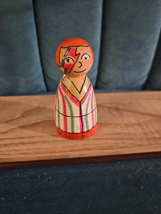 David Bowie Ziggy Stardust Wooden Peg Doll - 7cm