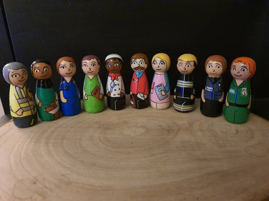 Hand-Painted People Who Help Peg Doll Set: Small World Play