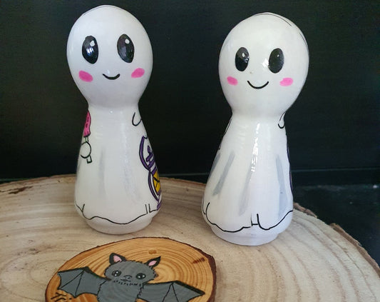 Large Handpainted Cute Ghost Peg Doll: Halloween Decor